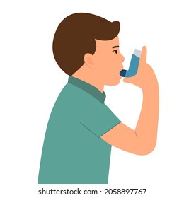 Little Boy uses an asthma inhaler against attack. World asthma day. Allergy,Bronchial asthma kids.Vector  illustration
