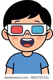 Little boy using 3d glasses cartoon