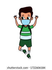 little boy using face mask for covid19 vector illustration design