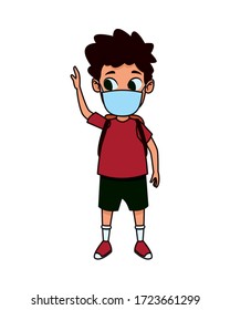 little boy using face mask for covid19 vector illustration design