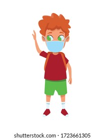 kleiner Junge mit Gesichtsmaske für covid19 Vektorgrafik-Design