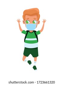 little boy using face mask for covid19 vector illustration design