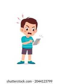 little boy using mobile phone and angry