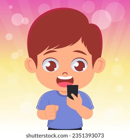 kleiner Junge mit Mobiltelefon und Lachen