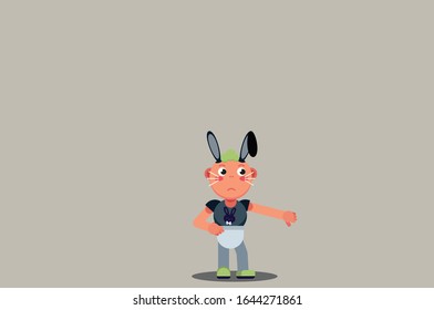 A little boy using a rabbit costume dislikes something, character Easter day theme. Simple vector illustration, this illustration can use as a sticker also. 