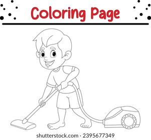 little boy using vacuum cleaner coloring page