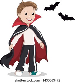 Little boy in vampire costume. Vector illustration