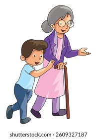 Little boy walking holding grandmother's hand