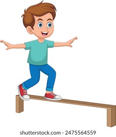 Little boy walking on the footbridge