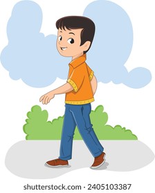 Little boy walking on the ground vector illustration