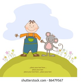 A little boy walks with his best friends