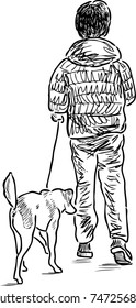A little boy walks with his pet