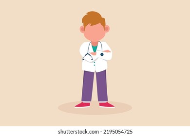 Little Boy want to become a doctor. Children dream of the future. Kid dreaming concept. Vector Illustration. 