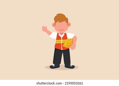 Little Boy want to become a engineer. Children dream of the future. Kid dreaming concept. Vector Illustration. 