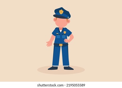 Little Boy want to become a policeman. Children dream of the future. Kid dreaming concept. Vector Illustration. 