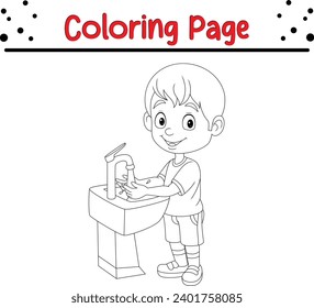 little boy washing his hands coloring page