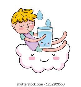 little boy with water glass kawaii character