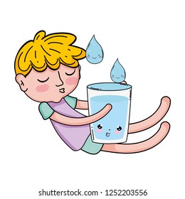 little boy with water glass kawaii character