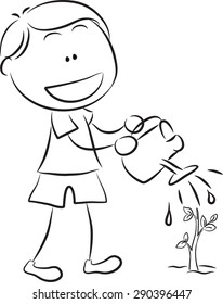 The little boy watering