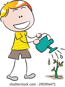 The little boy watering