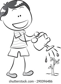 The little boy watering