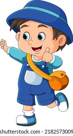 The little boy is waving hand and giving a thumb up of illustration