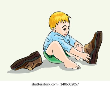 Little Boy Wear Shoes Stock Vector (Royalty Free) 1486082057 | Shutterstock