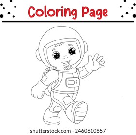 pequeño niño usando astronauta para colorear página de libro para niños.