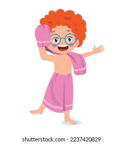 Little boy wearing bathrobe standing with towel vector image