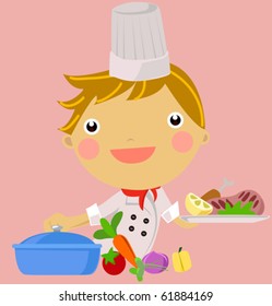 a little boy wearing a chef hat,smiling in a kitchen settingin a kitchen setting