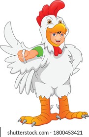 little boy wearing a chicken costume