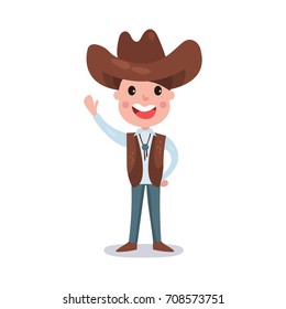 Little boy wearing cowboy costume American traditional clothes colorful vector Illustration