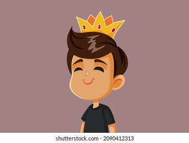 Little Boy Wearing a Crown Vector Cartoon Illustration. Egotistic only child feeling royal, entitled, and privileged 
