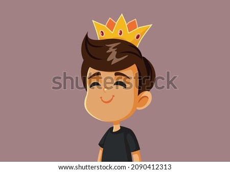Little Boy Wearing a Crown Vector Cartoon Illustration. Egotistic only child feeling royal, entitled, and privileged 
