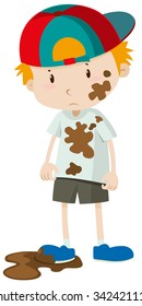 Little Boy Wearing Dirty Clothes Illustration