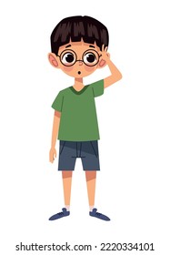 little boy wearing eyeglasses character