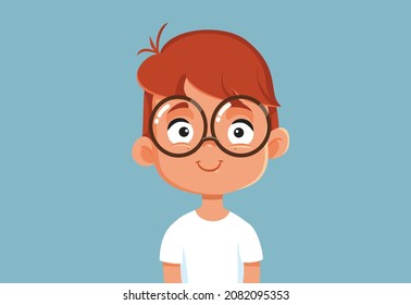Little Boy Wearing Glasses Vector Cartoon Illustration. Happy child with eyeglasses smiling feeling playful
