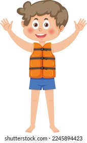 Little boy wearing life jacket illustration