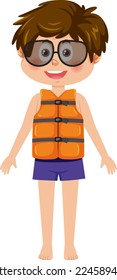 Little boy wearing life jacket illustration