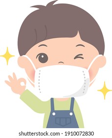 Little boy wearing a mask