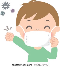 Little boy wearing a mask