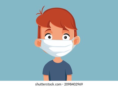 
Little Boy Wearing a Medical Face Mask Vector Illustration. Child protecting himself from viral infection during pandemic outbreak
