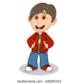 Little boy wearing a red jacket and blue trousers style cartoon vector illustration