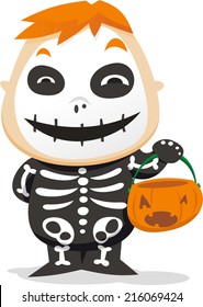 Little boy wearing a skeleton costume