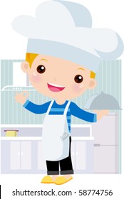 a little boy wearing smiling in a kitchen setting