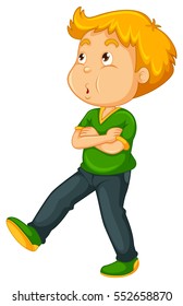 Little boy whistling while walking illustration