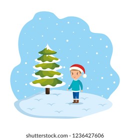 little boy with winter clothes in snowscape