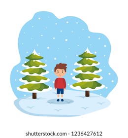 little boy with winter clothes in snowscape