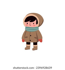  little boy in winter clothes. Vector illustration in cartoon style.