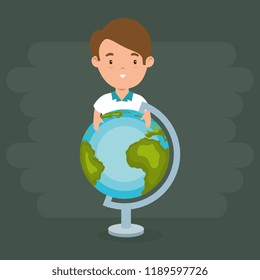 little boy with world planet